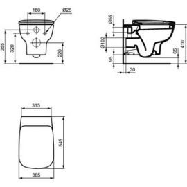 Vaso wc - esedra ideal standard sospeso bianco con set fissaggio - sedile slim