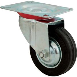 Ruota a forcella girevole hand a/zincato/gomma nera d.mm 200x50 p.mm 135x105