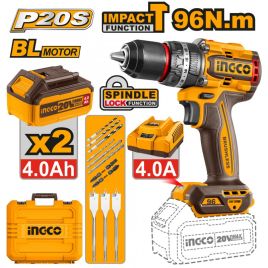 Trapano a percussione brushless 96 n.m completo di 2 batterie 4 ah