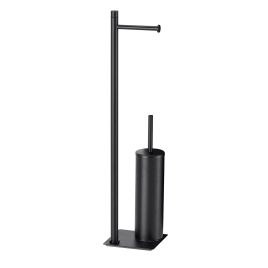 Piantana trilly con portarotolo e scopino wc nero matt 14x14x63 cm
