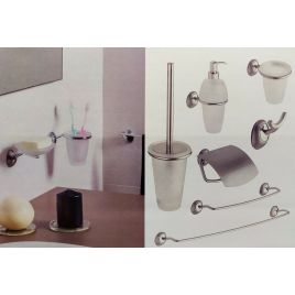 Kit 7 pezzi stile satinato - accessori bagno a muro in cromo e vetro