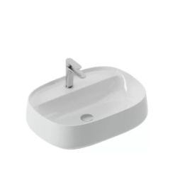 Lavabo appoggio ceramica bianco lucido con piano whisky 60x45cm senza rubinetto