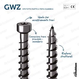 Gwz vite per legno tutto filetto testa cilindrica 6x100