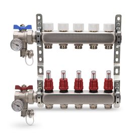 Collettore di distribuzione in acciaio inox completo aton 7 vie  1" x 3/4