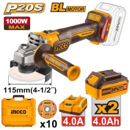Smerigliatrice brushless 1000w d115 mm 2 batterie 4ah valigetta con 10 dischi