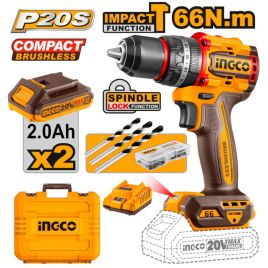 Trapano a percussione brushless 66 n.m con di 2 batterie da 2ah e accessori