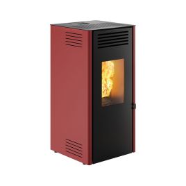 Stufa a pellet ad aria calda ventilata elica 8,5 kw rivestimento rosso