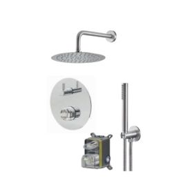 Kit doccia tondo acciaio spazzolato completo di soffione ,braccio e mix incasso