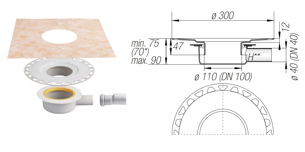 Kerdi Drain Base Set Scarico Orizz. Dn40