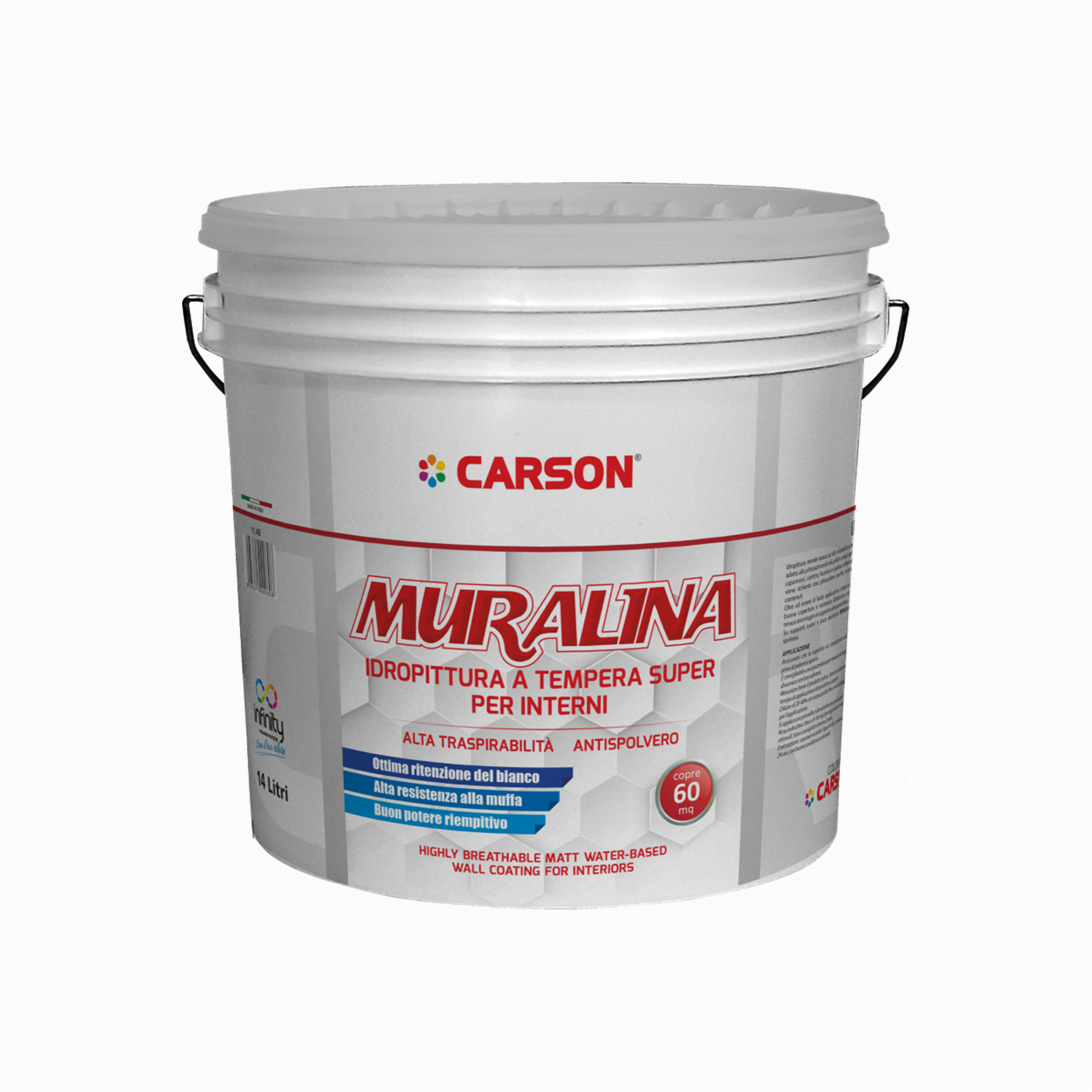 Muralina idropittura murale bianca opaca antispolvero 14l ad alta copertura