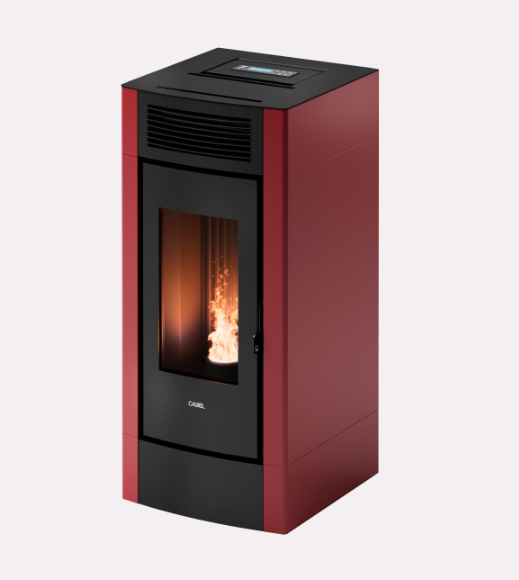 Stufa a pellet cristal 9 air rosso per riscaldamento ad aria e design