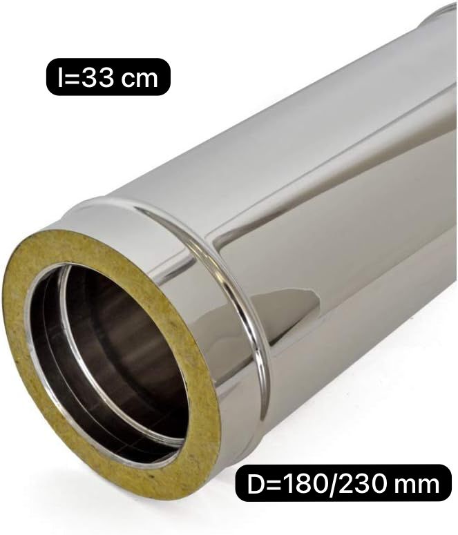 Tubo coibentato per canna fumaria cm 33 d 180/230 mm  sp 0,5 mm  acciaio 316