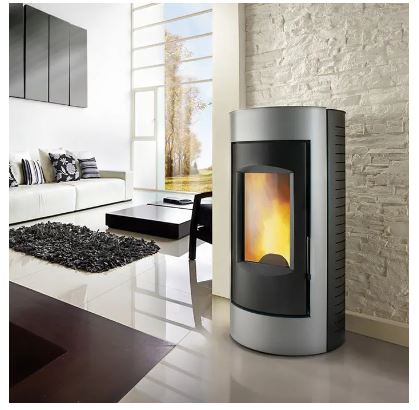 Stufa a legna lh9 con rivestimento ring grigio 9 kw