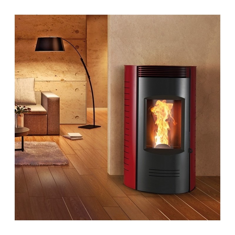 Stufa a pellet idro per riscaldamento lw12 - rivestimento steel rosso 12 kw